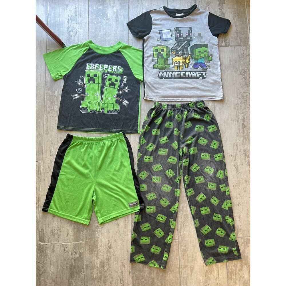 Minecraft Boys 4 Piece CREEPERS Pajama Set Sleep Lounge Pjs Gamer 8 Youth Rare